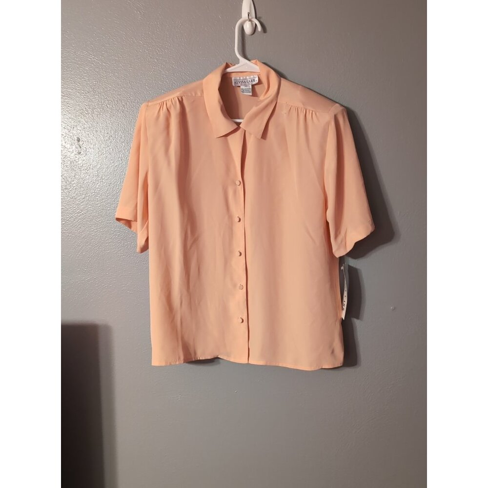 Alyssa Carr Peach Vintage Button Up Blouse Women's Size 10 Shoulder Pads